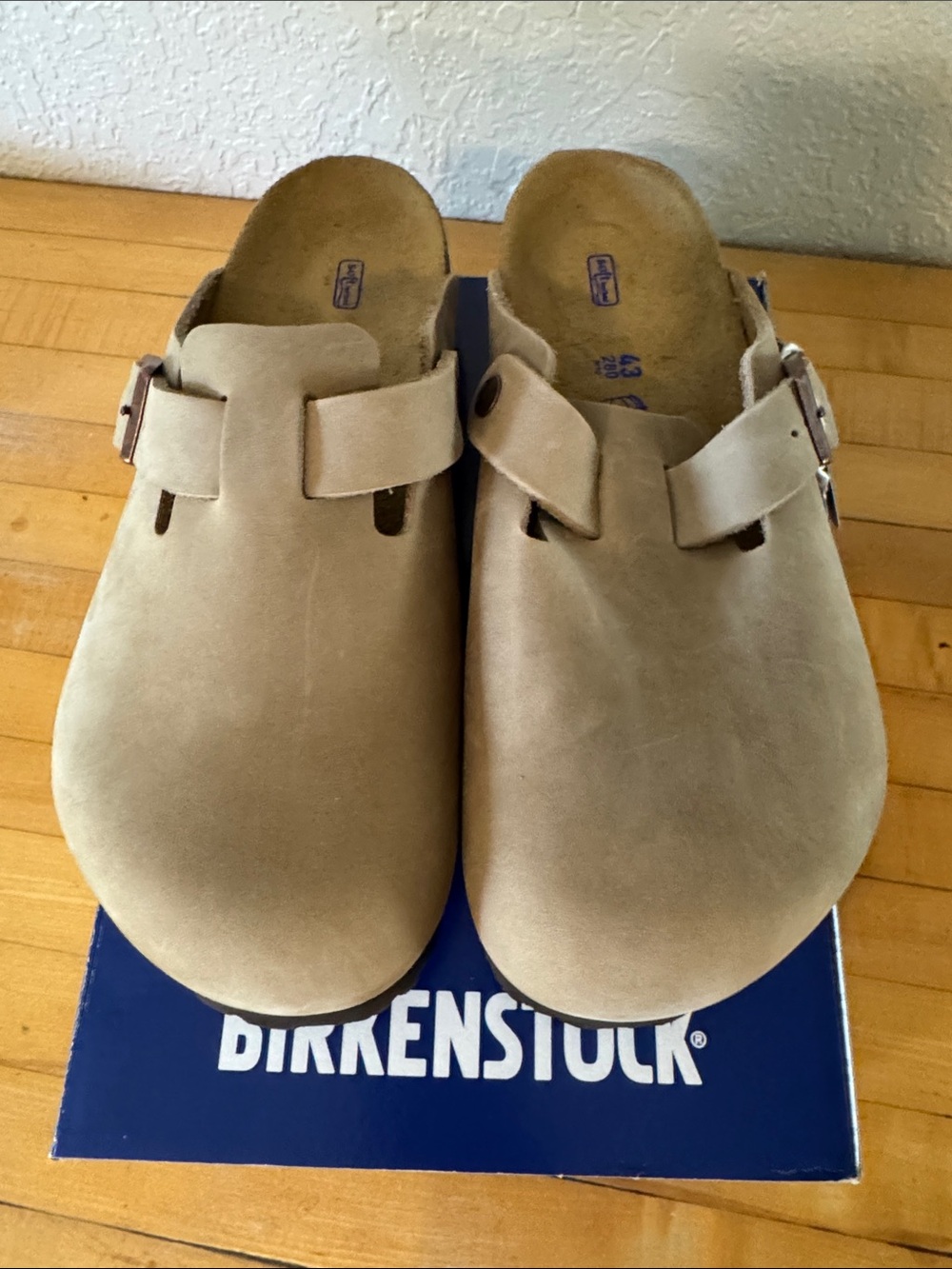 Birkenstock Boston Clogs in Beige Suede